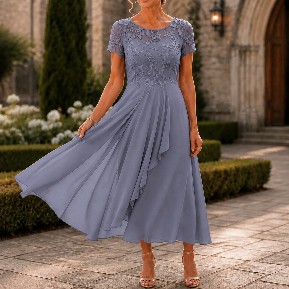 Vivienne | Lace Bodice Midi Dress