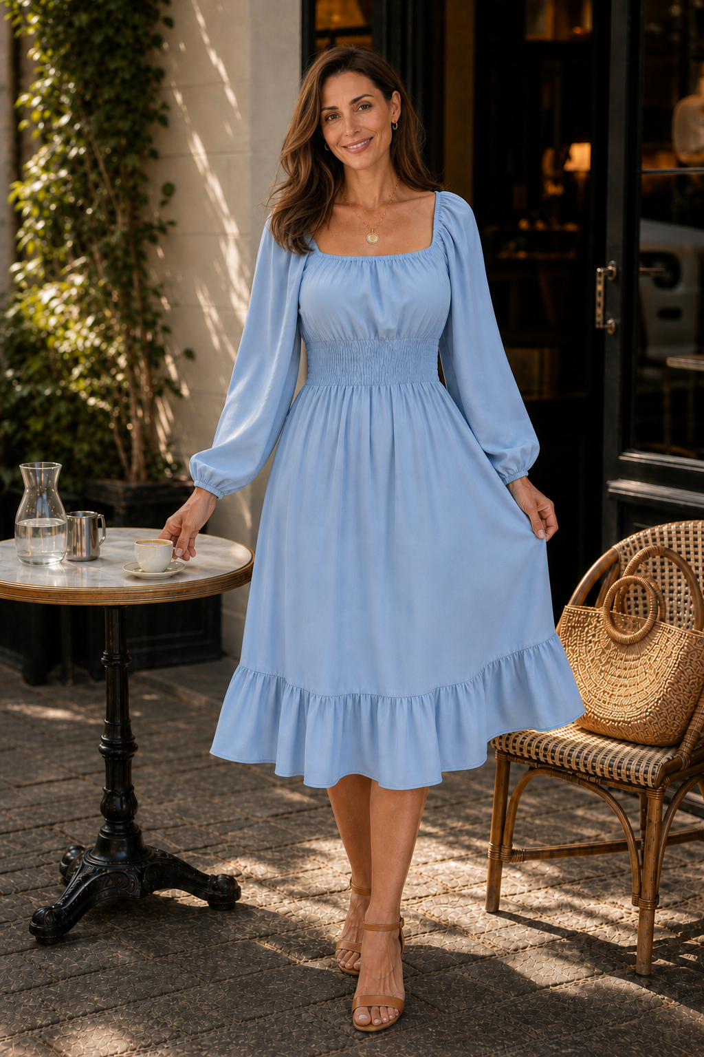 Adeline | Smocked Square-Neck Midi Dress