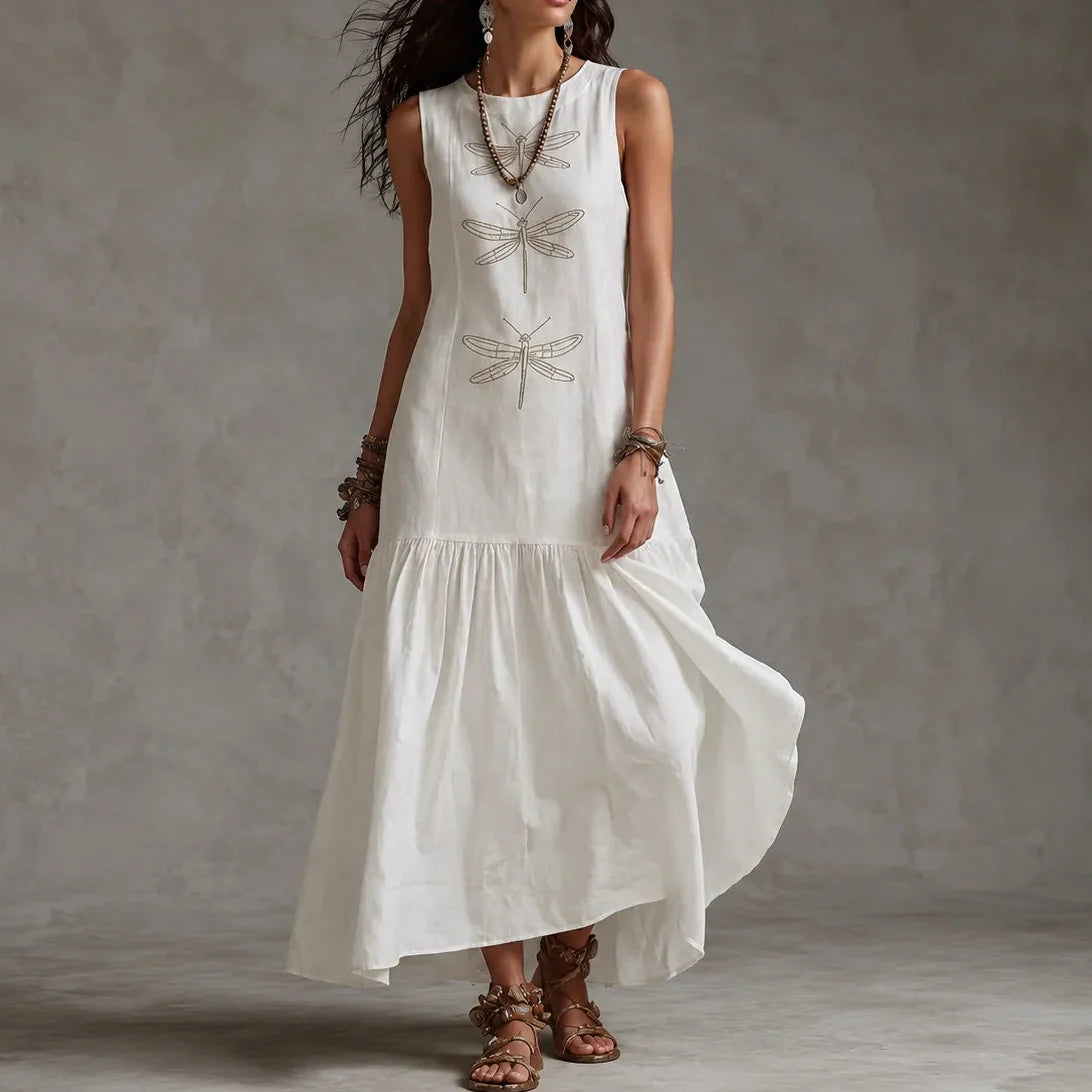 Solenne | Dragonfly Drop-Waist Maxi Dress