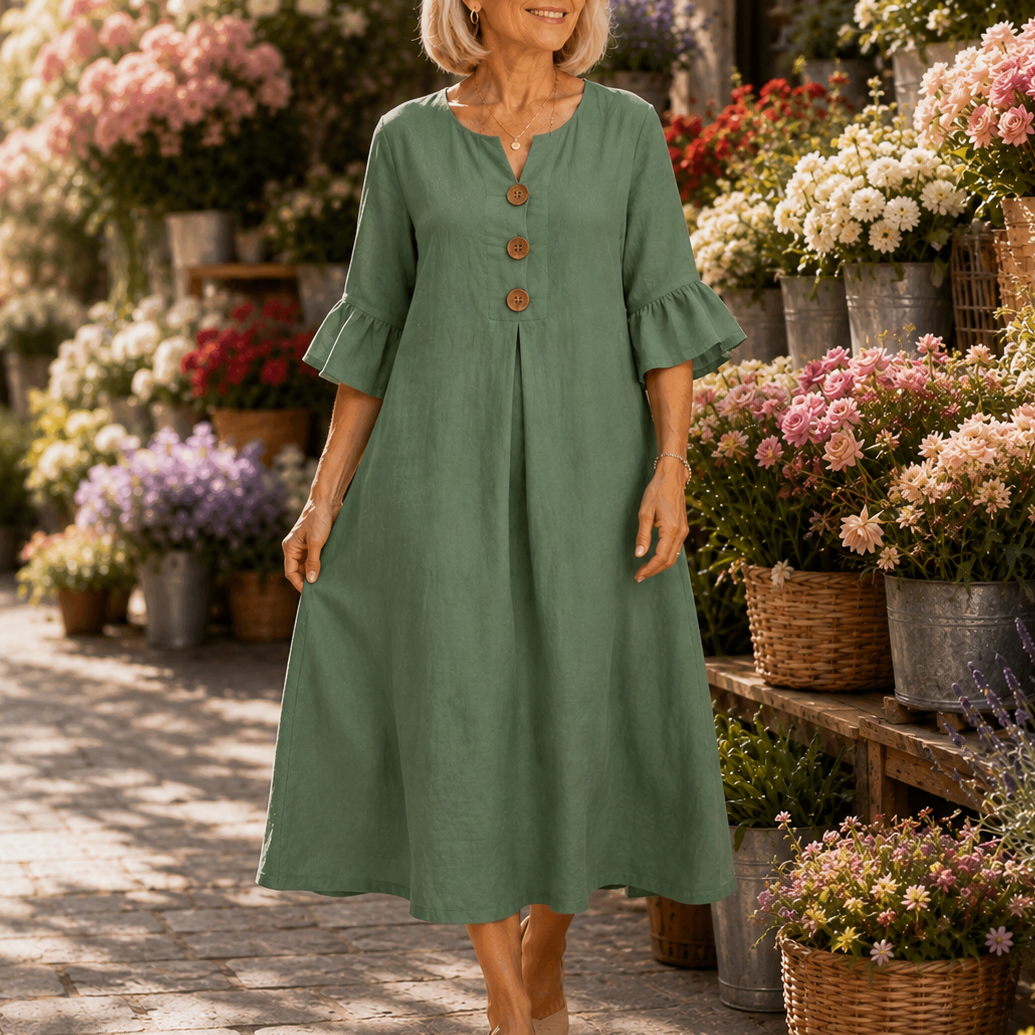 Bella | V-Neck Ruffle Midi Dress