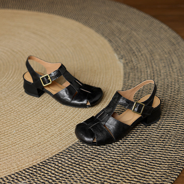 Amaya | Genuine Leather Sandals with Block Heel