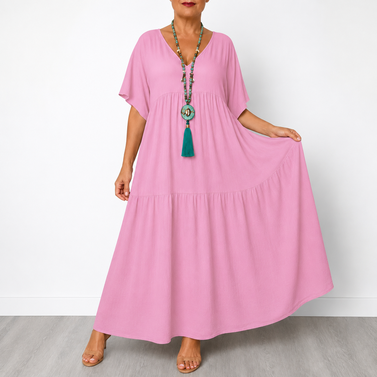 Vellira | Tiered V-Neck Midi Dress