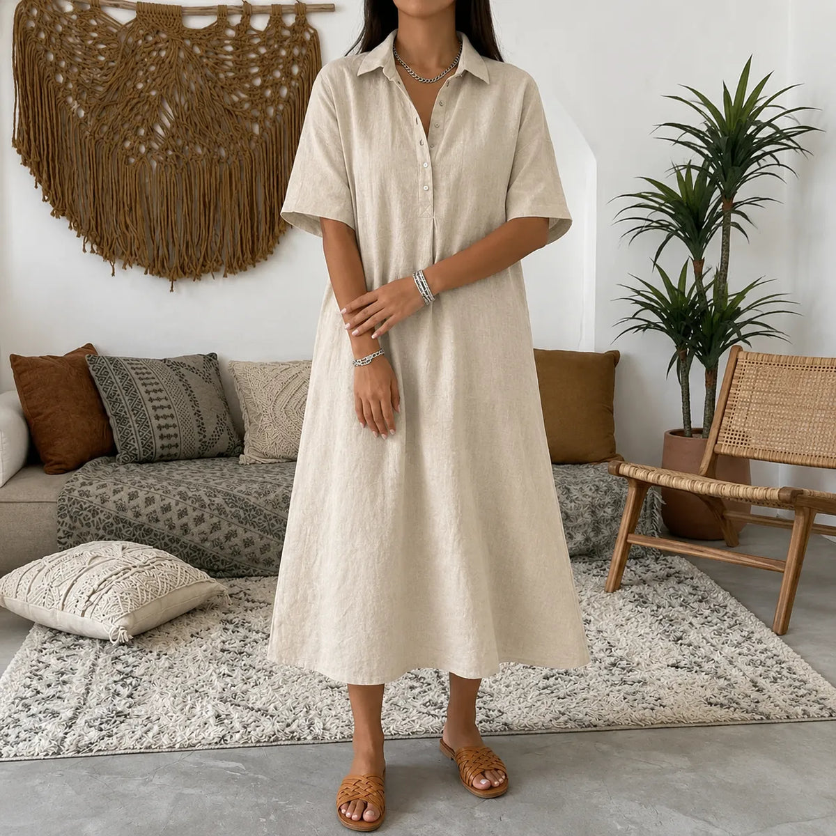 Lunavia | Oversized Linen Midi Dress