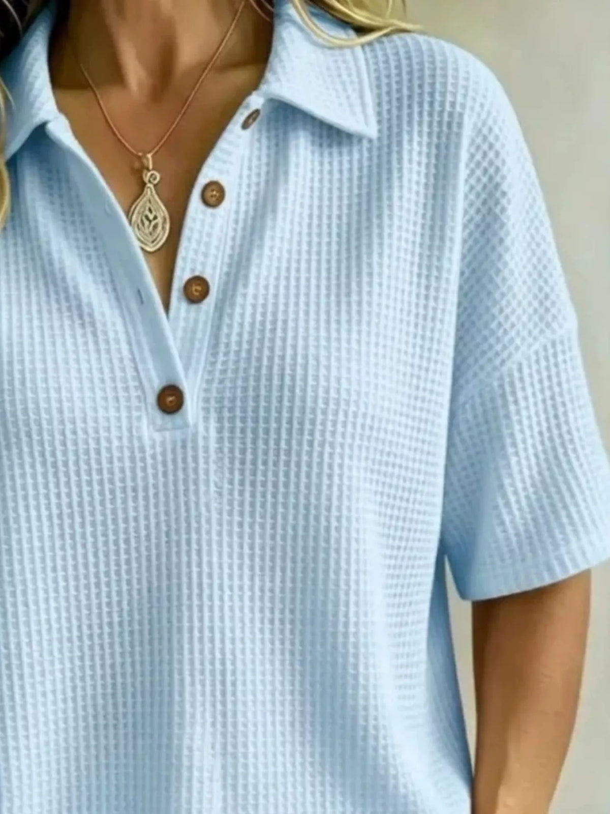 Marianne | Waffle Knit Polo Top
