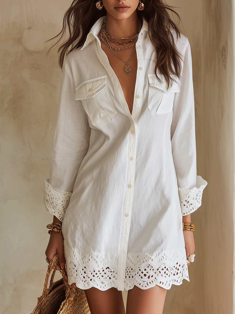 Bridget | Eyelet Hem Shirt Dress