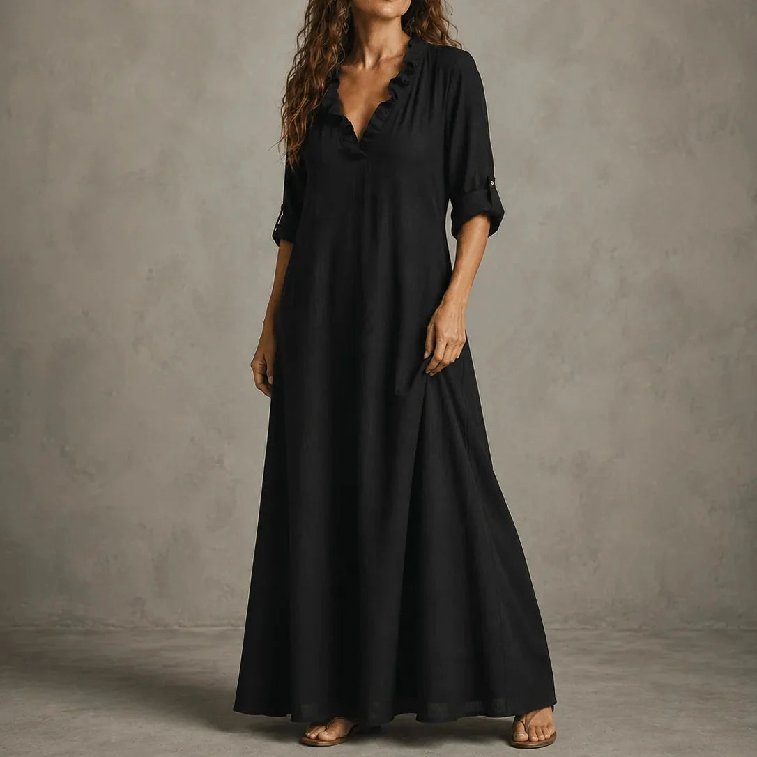 Soléra | Ruffle V-Neck Maxi Dress