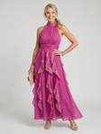 Orea™ - High Neck Gathered Ruffle Layers Maxi Dress