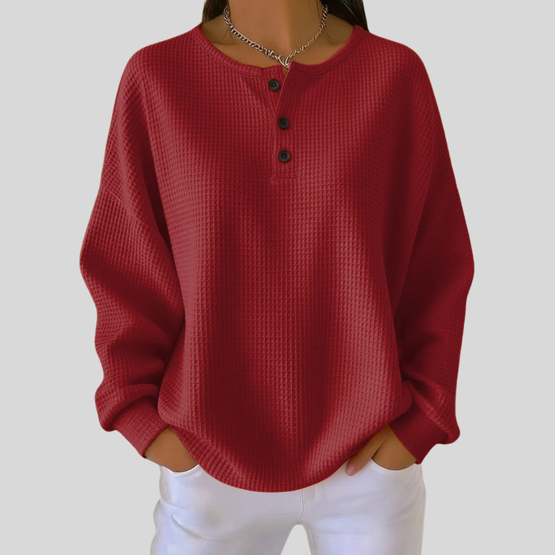 Romy | Waffle-Knit Henley Top