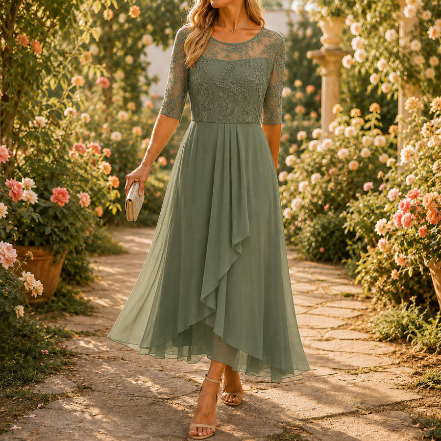 Elarose | Embroidered Lace Midi Dress