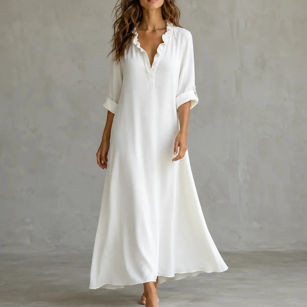 Soléra | Ruffle V-Neck Maxi Dress