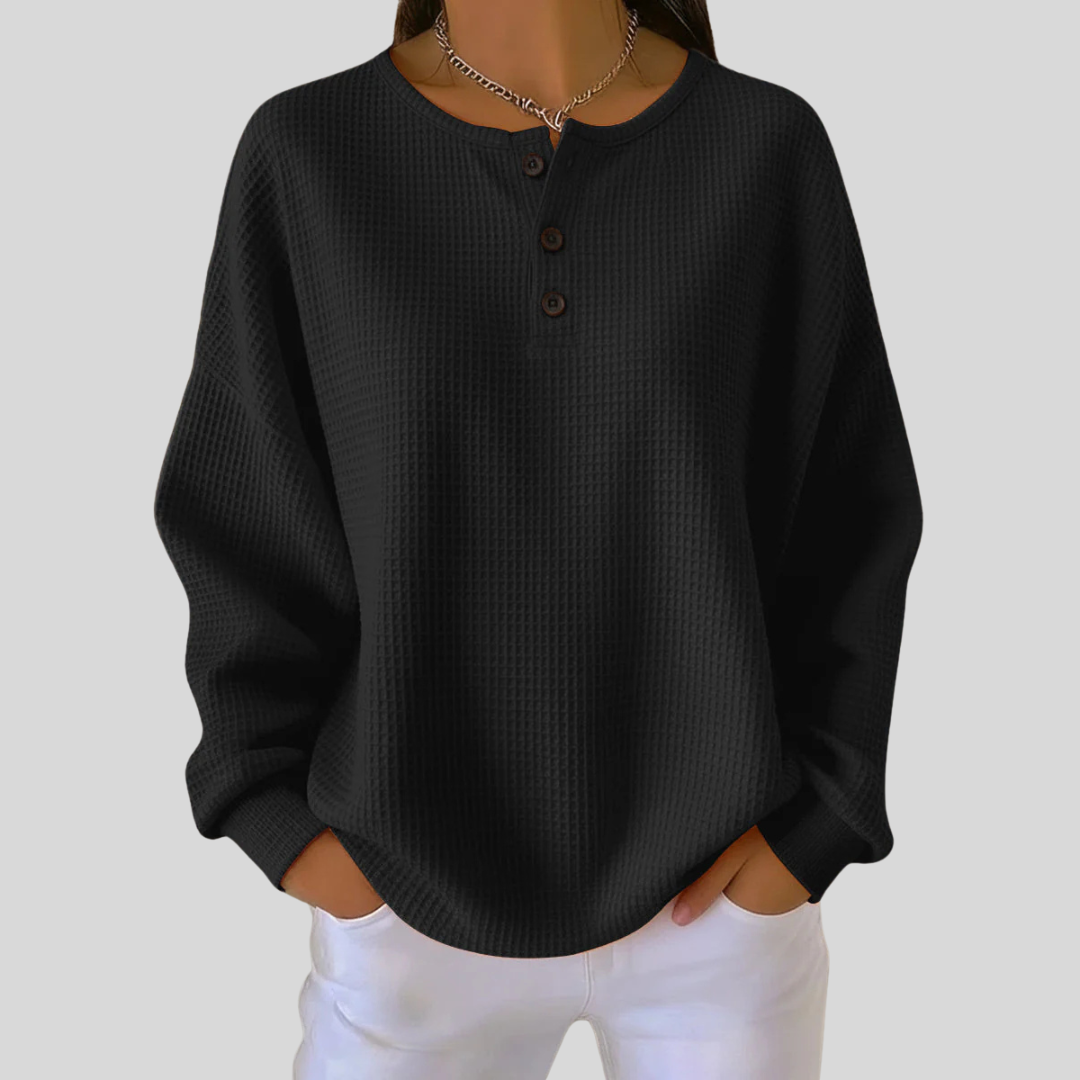 Romy | Waffle-Knit Henley Top