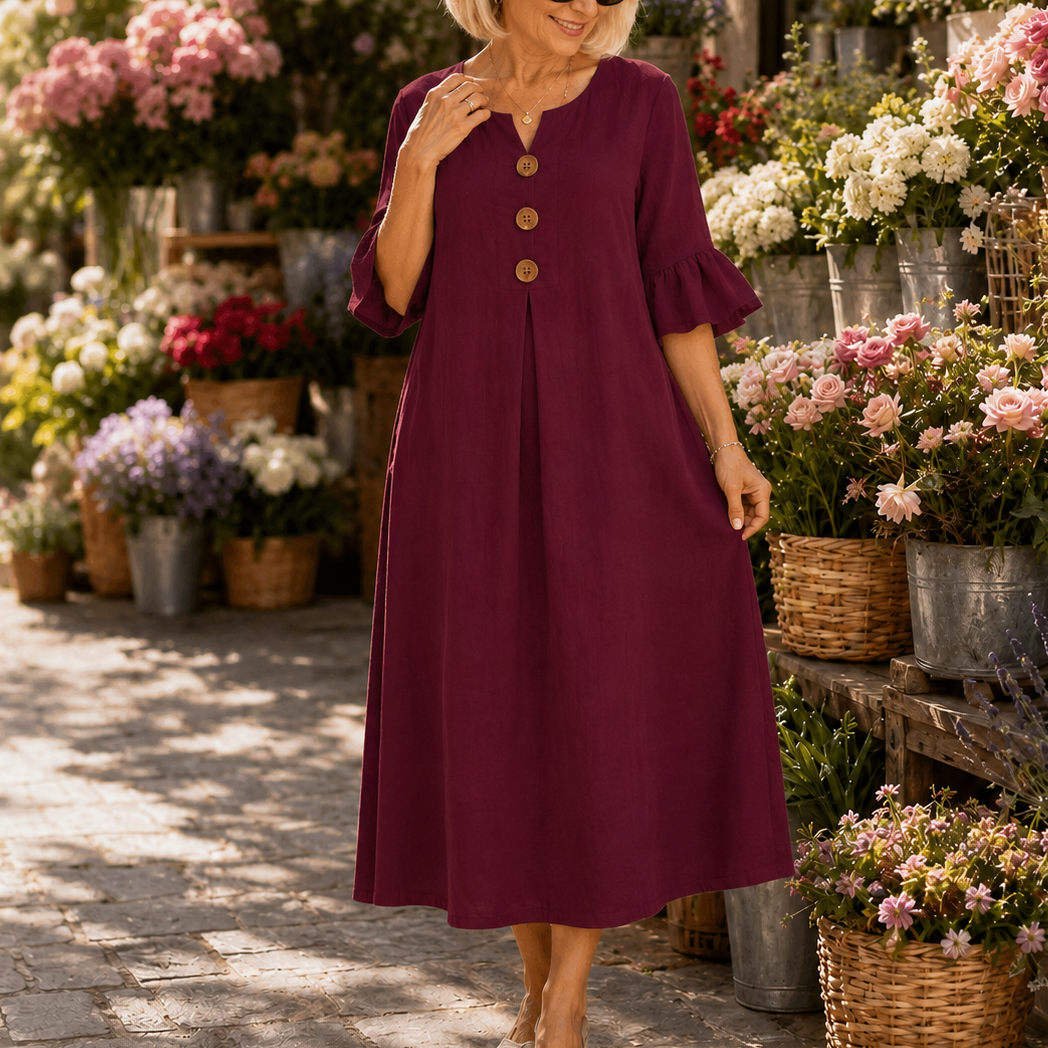 Bella | V-Neck Ruffle Midi Dress