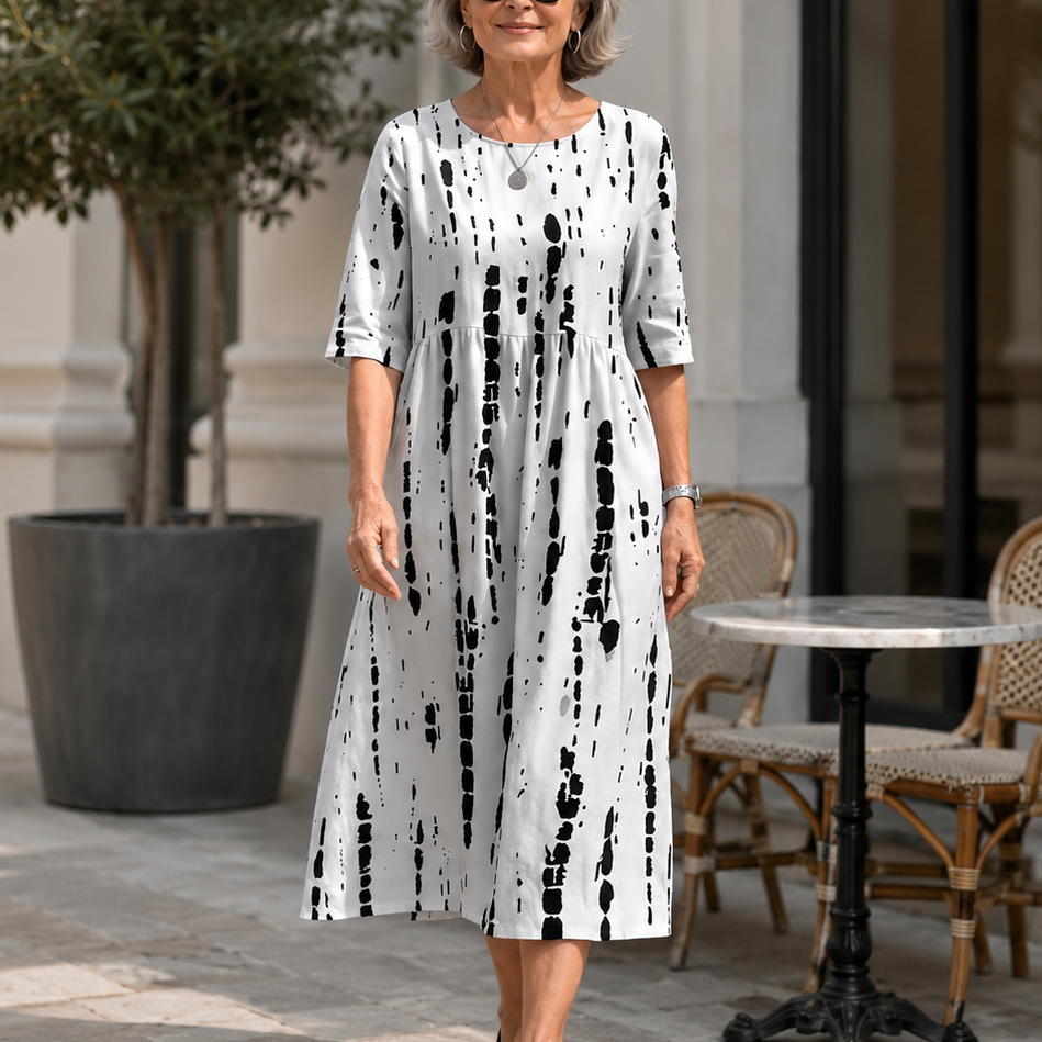 Camille | Floral Round-Neck Midi Dress