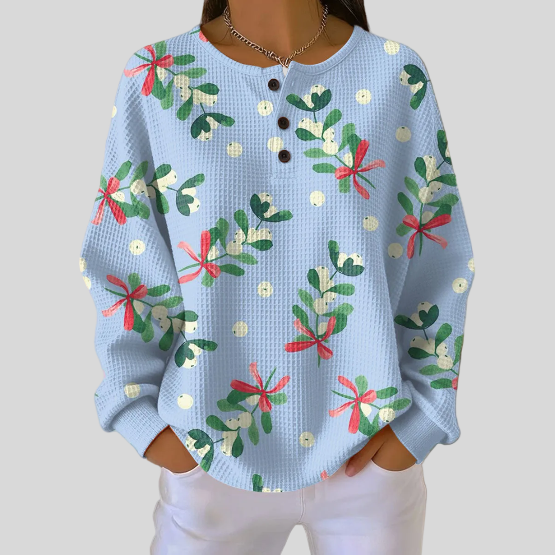 Edalynn | Christmas Mistletoe Waffle-Knit Sweatshirt
