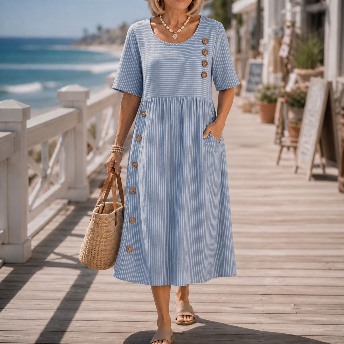 Marina | Striped Pocket Midi Dress