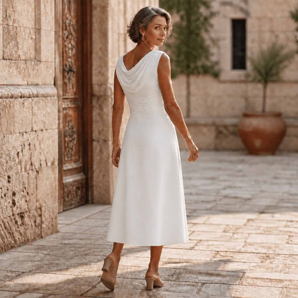 Draperie | Draped-Neck Pleated Midi Dress