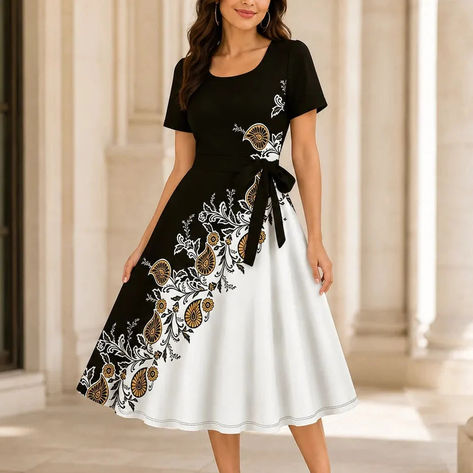 Marveline | Paisley Tie-Waist Midi Dress