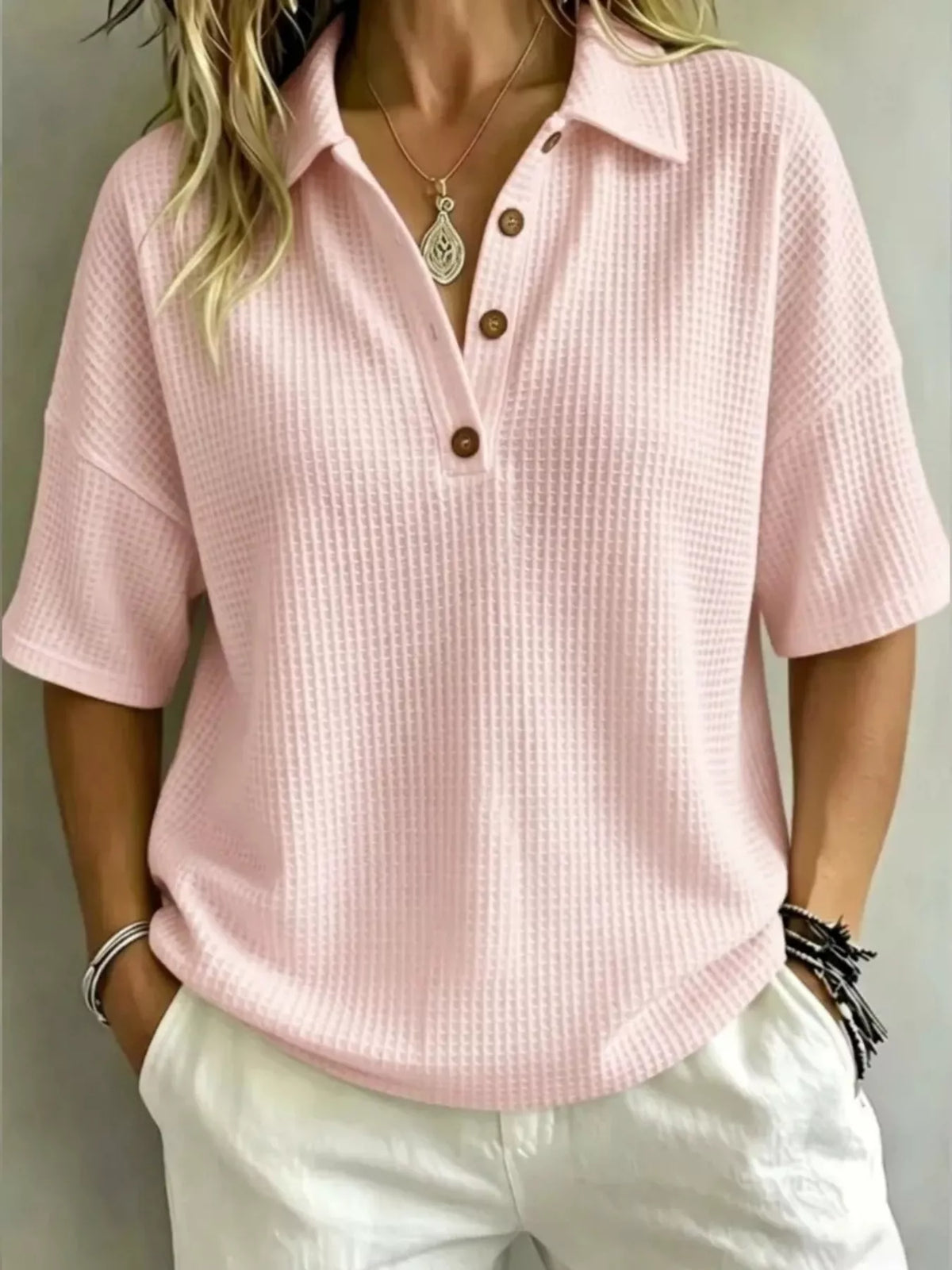 Marianne | Waffle Knit Polo Top