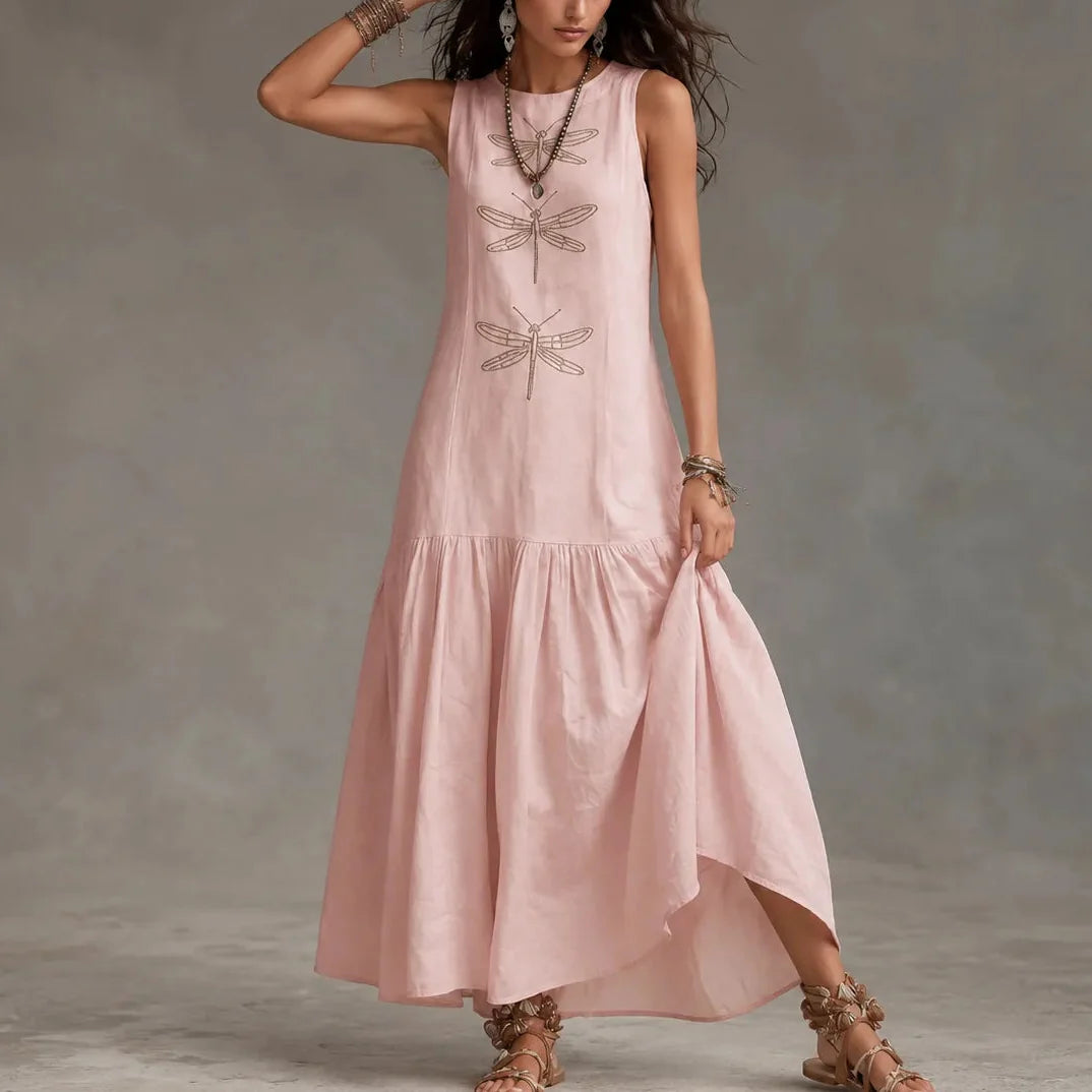 Solenne | Dragonfly Drop-Waist Maxi Dress