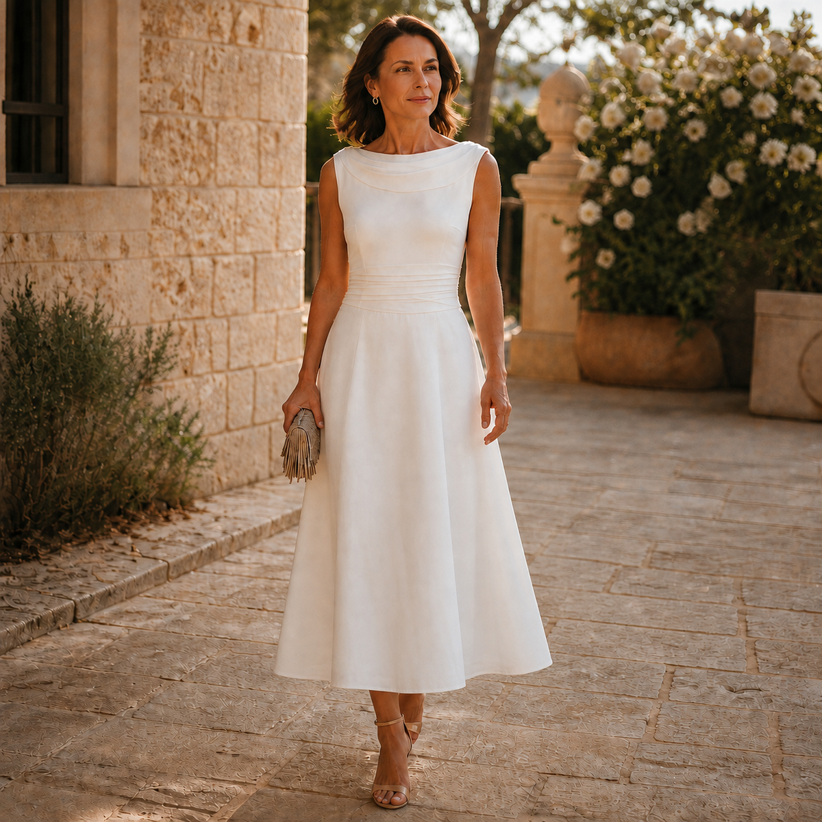 Draperie | Draped-Neck Pleated Midi Dress