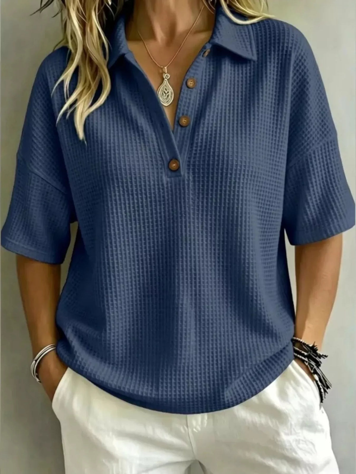 Marianne | Waffle Knit Polo Top