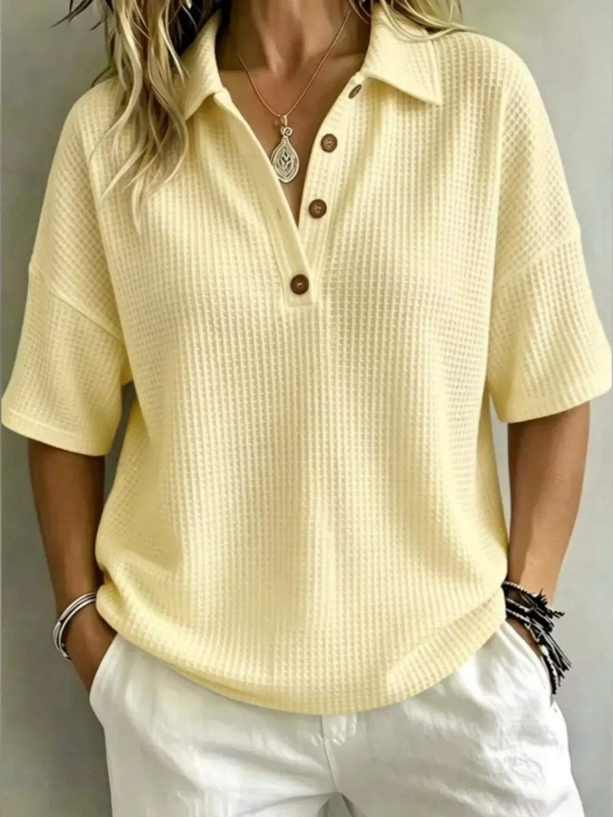 Marianne | Waffle Knit Polo Top