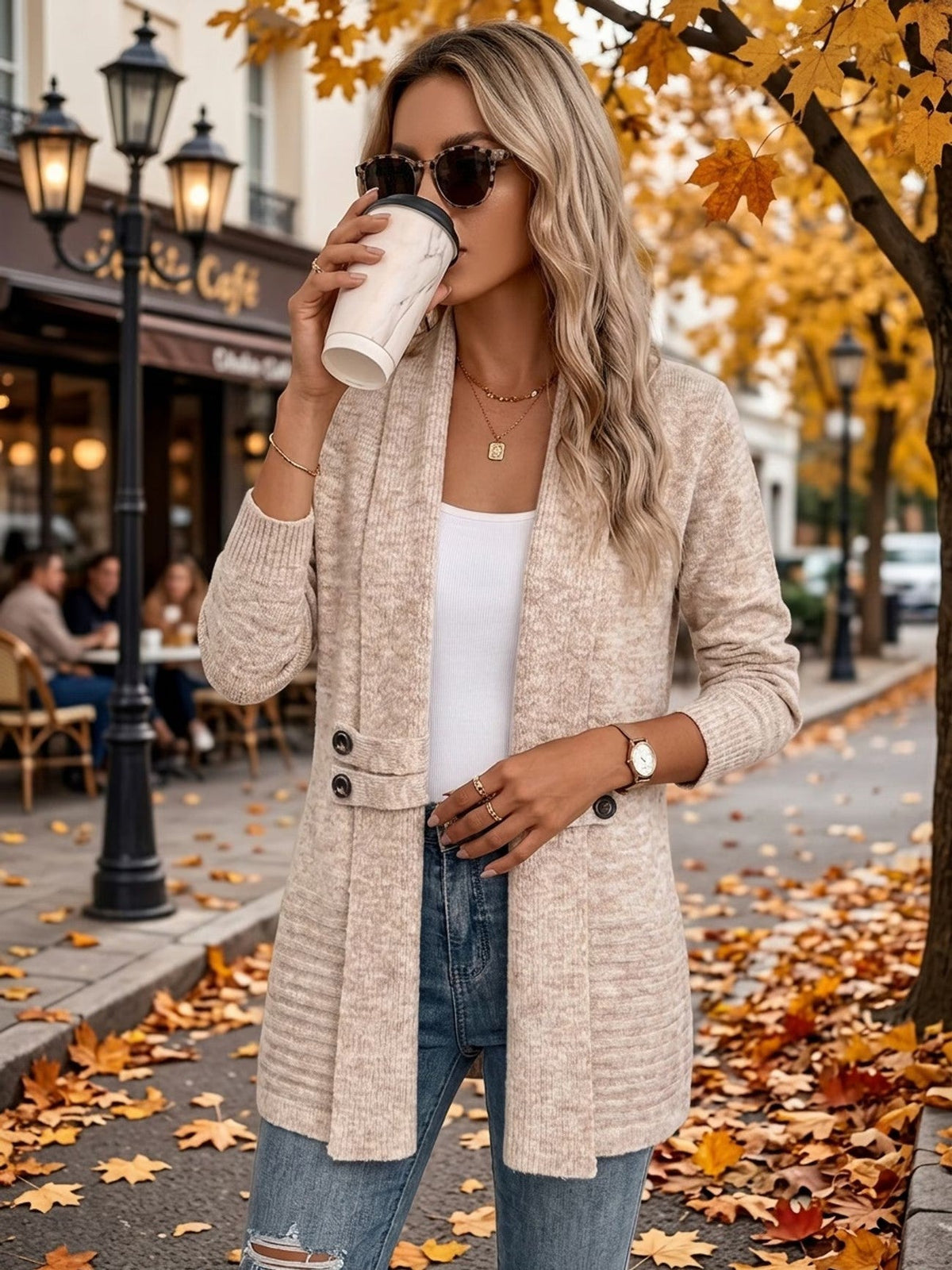 Harlow | Ribbed Button-Tab Cardigan