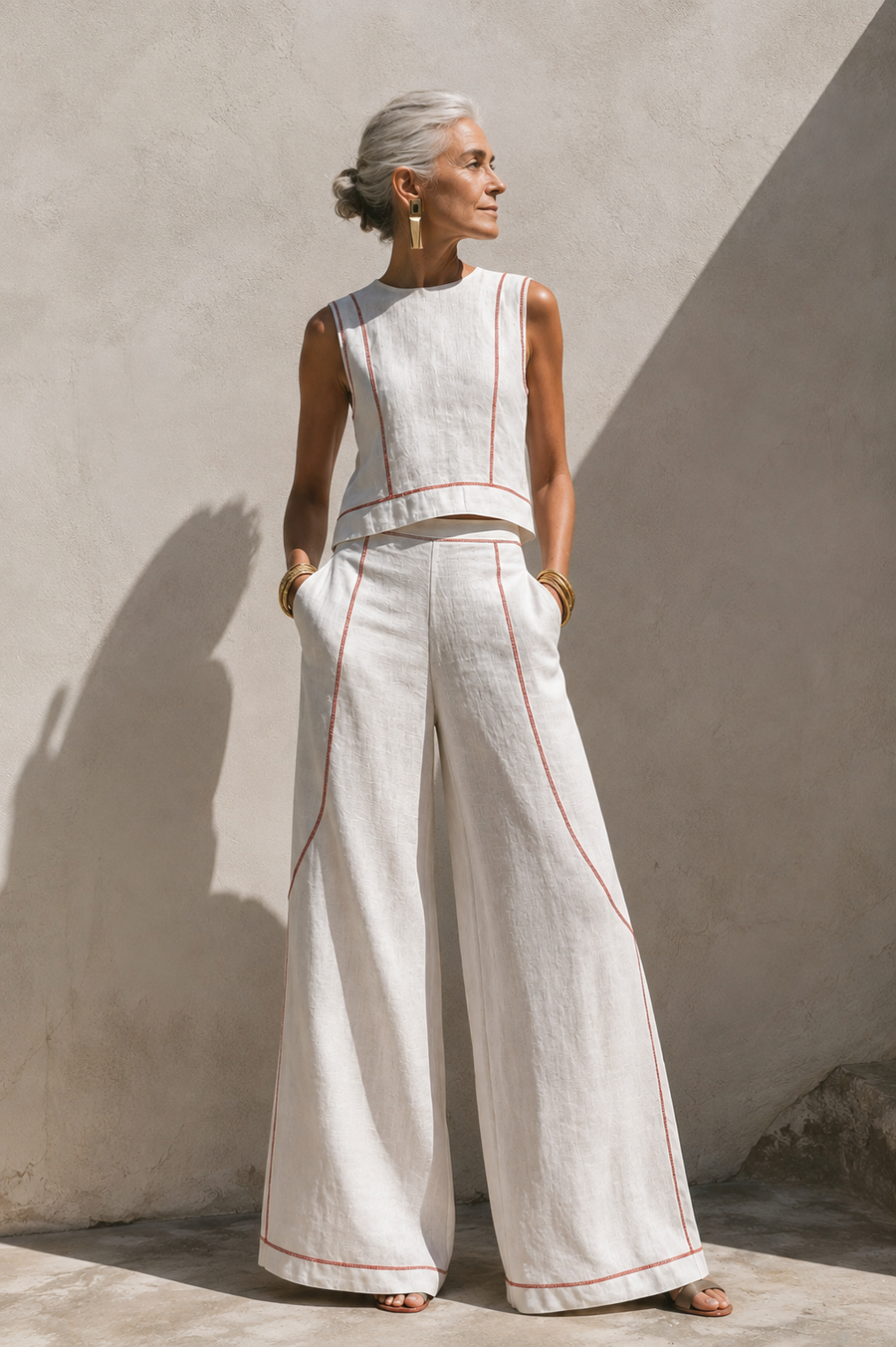 Stella | Contrast-Stitch Pants Set