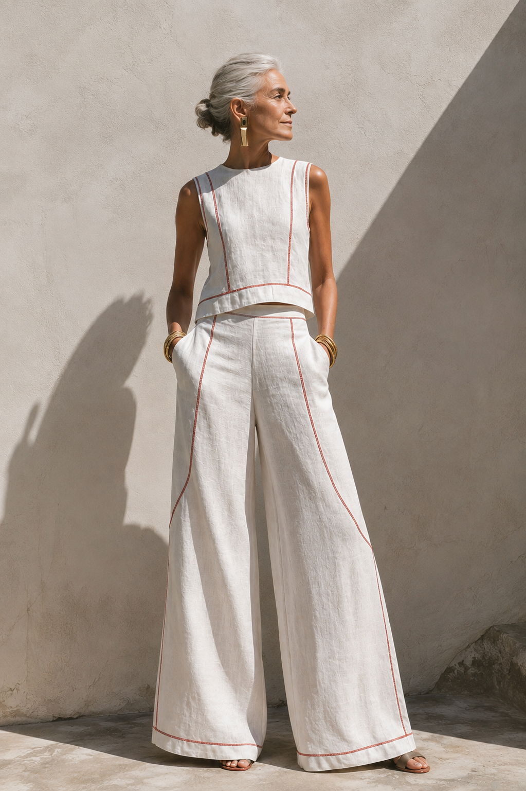 Stella | Contrast-Stitch Pants Set