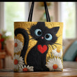 Handmade Black Cat Bag with Heart and Daisies