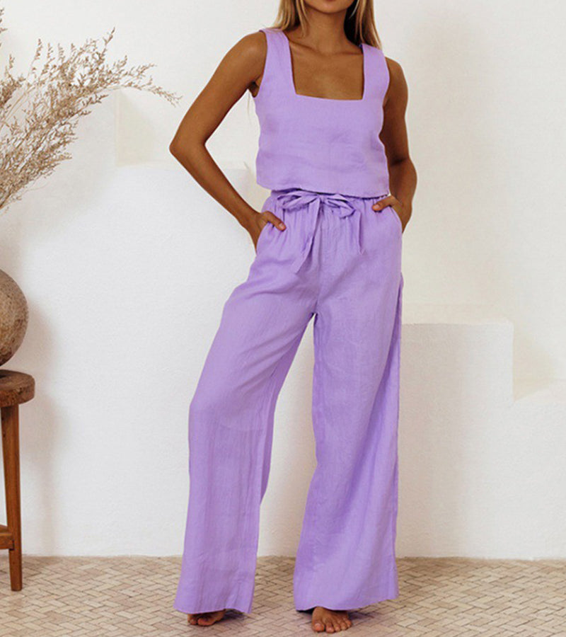 Milena™ – Minimalist Top & Wide-Leg Pants Set