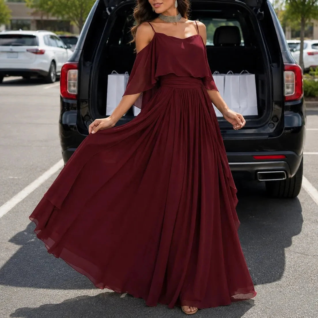 Solavia | Cold-Shoulder Maxi Dress