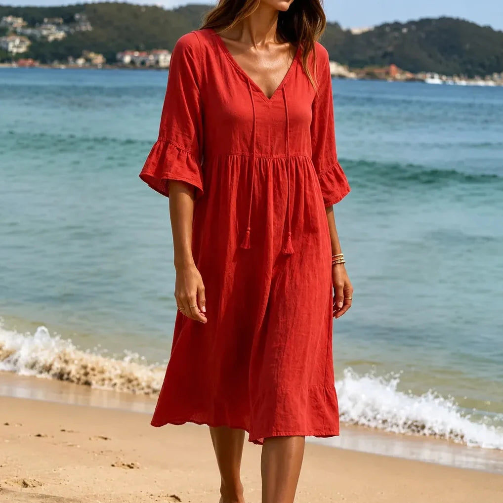Soleia | Tiered V-Neck Midi Dress