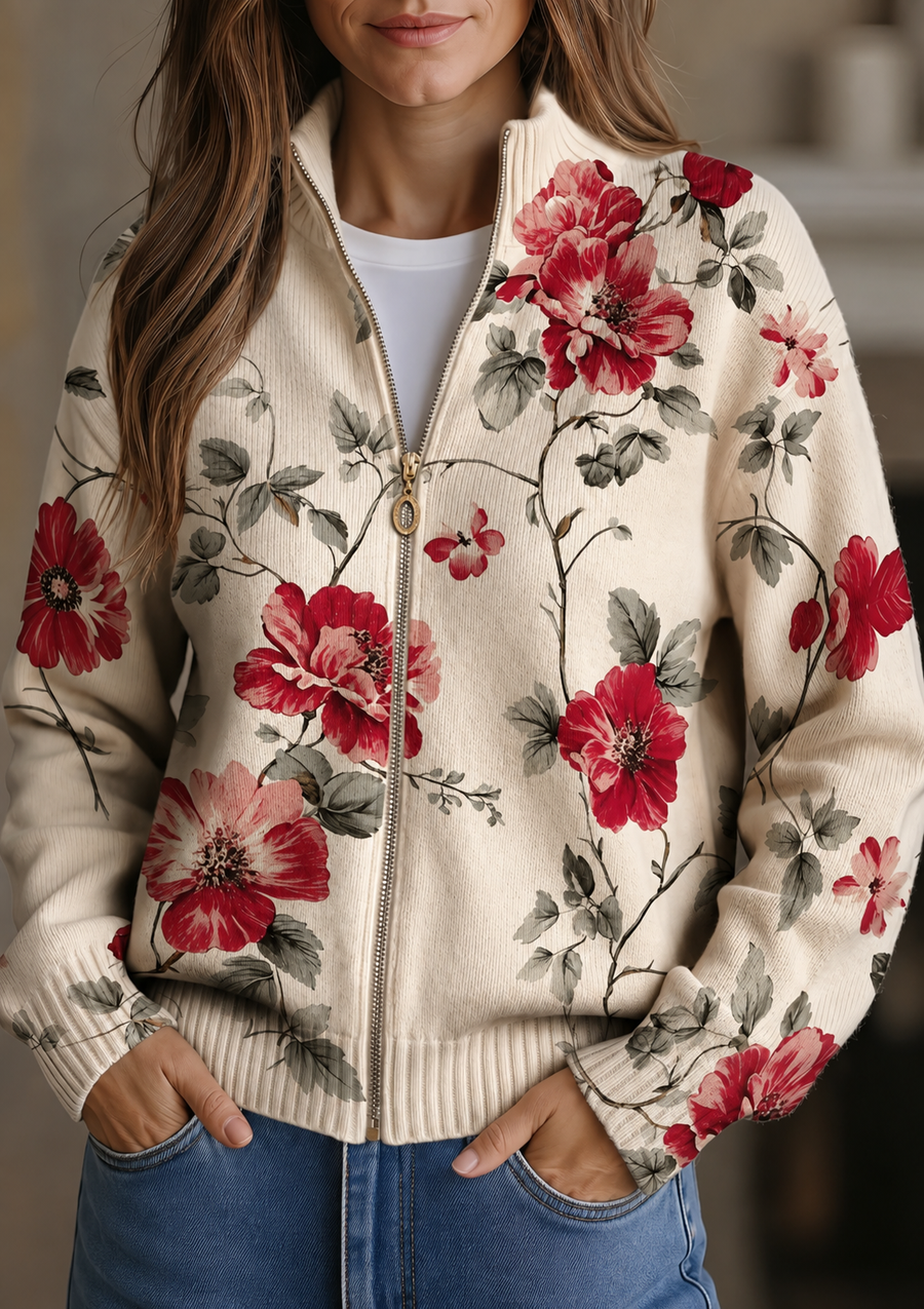 Wilhelmine | Floral Print Zip Cardigan
