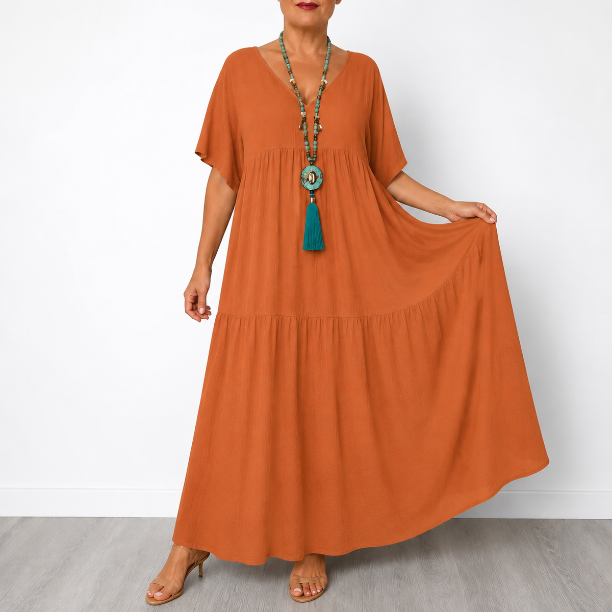 Vellira | Tiered V-Neck Midi Dress