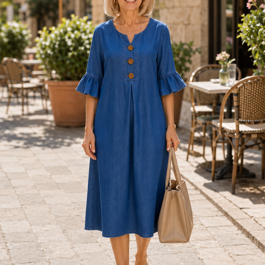 Bella | V-Neck Ruffle Midi Dress