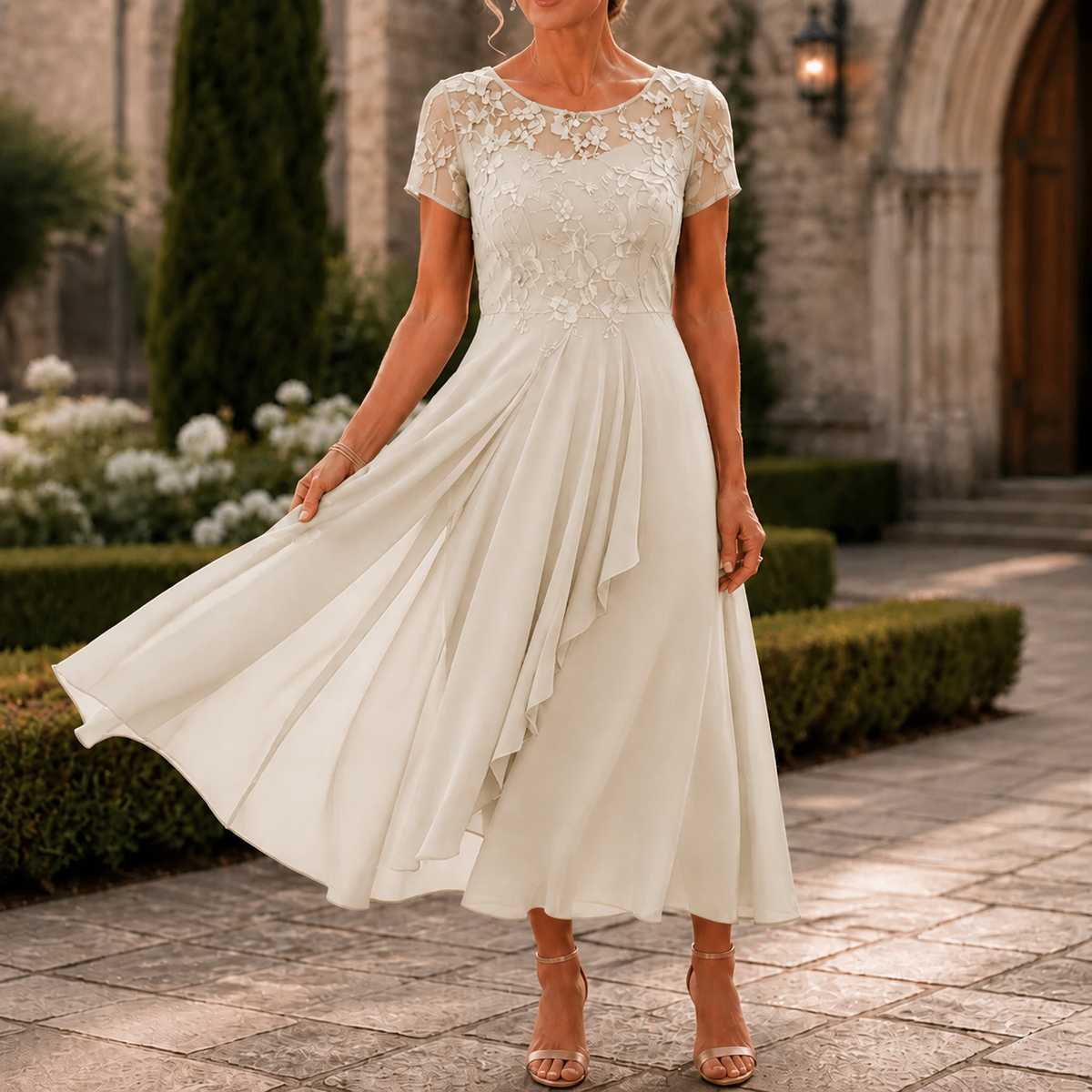 Vivienne | Lace Bodice Midi Dress