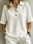 Marianne | Waffle Knit Polo Top