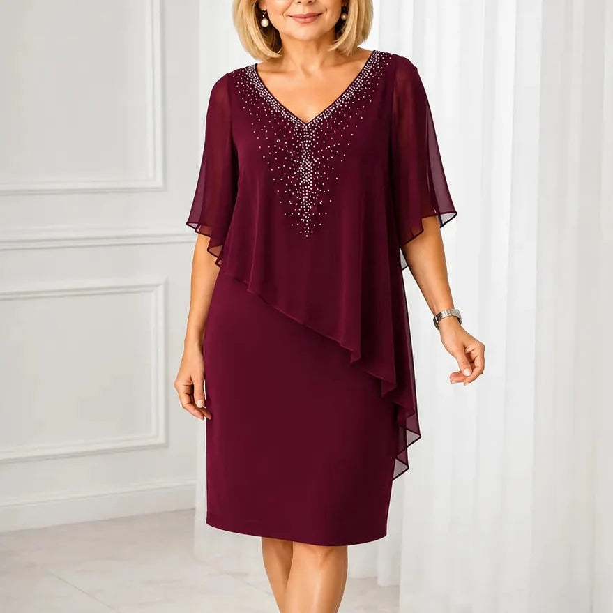 Vivienne | Rhinestone Cape Midi Dress