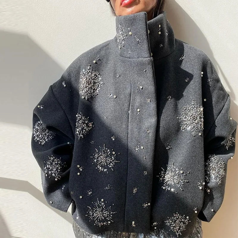 Eleanor | Beaded Snowflake Pea Coat