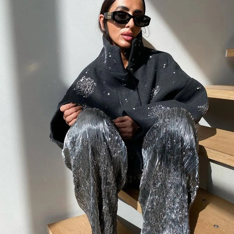 Eleanor | Beaded Snowflake Pea Coat