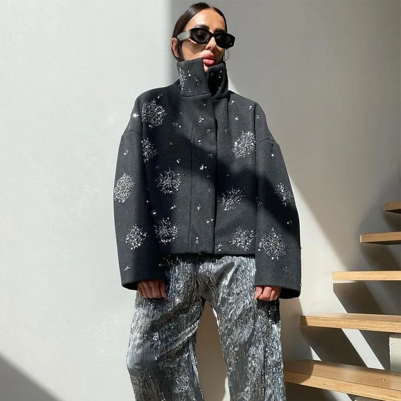 Eleanor | Beaded Snowflake Pea Coat