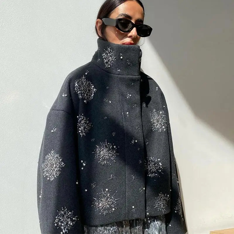 Eleanor | Beaded Snowflake Pea Coat