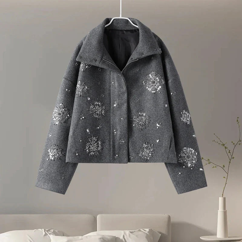 Eleanor | Beaded Snowflake Pea Coat