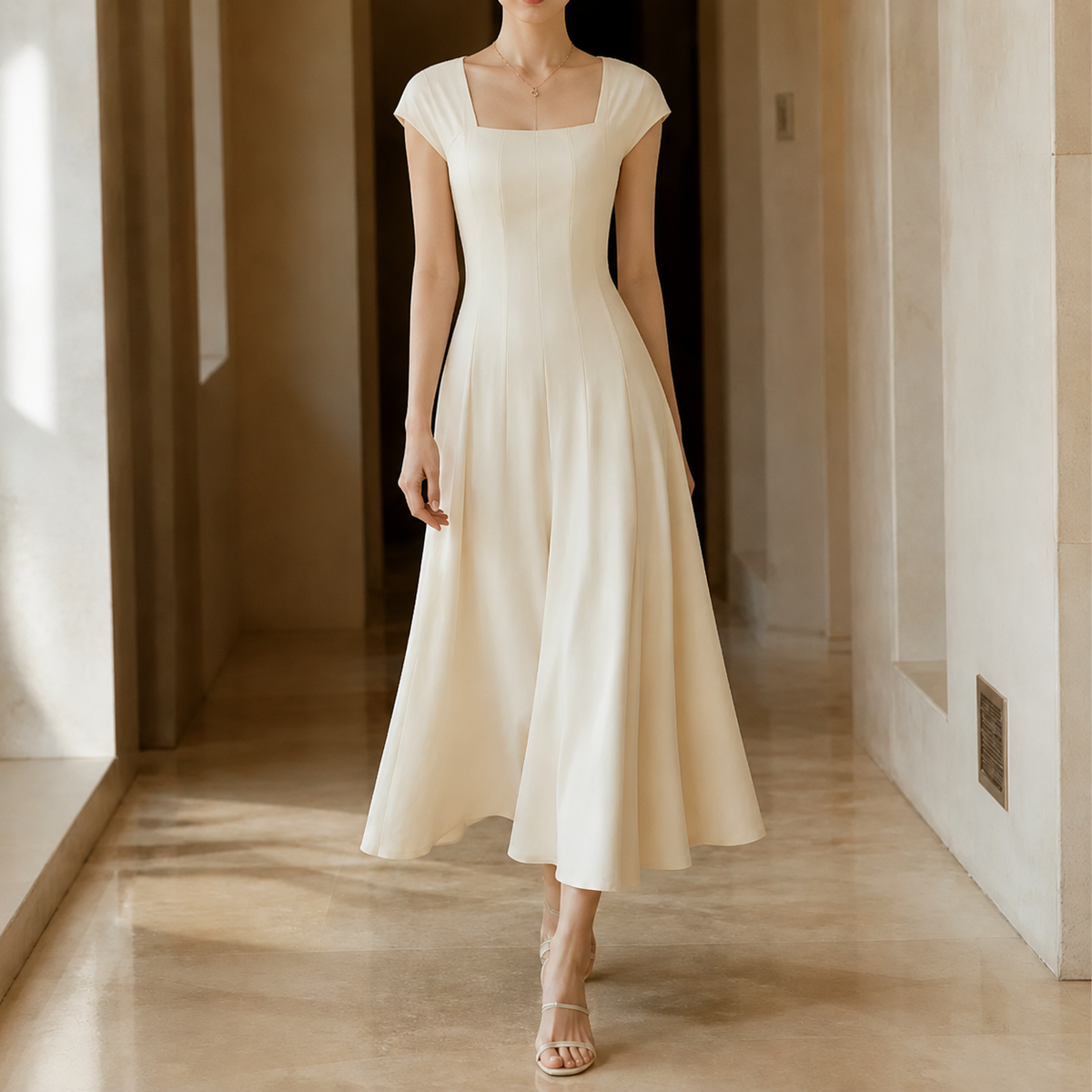 Elowyn | Sculpted Waist Midi Dress