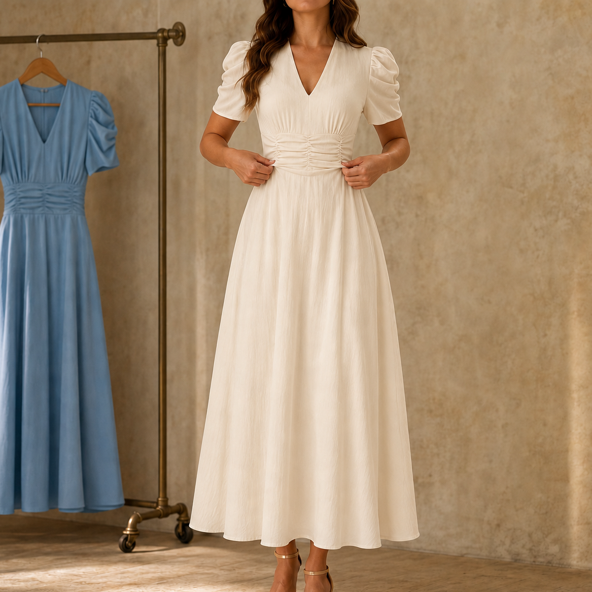 Adeline | Ruched Waist Midi Dress