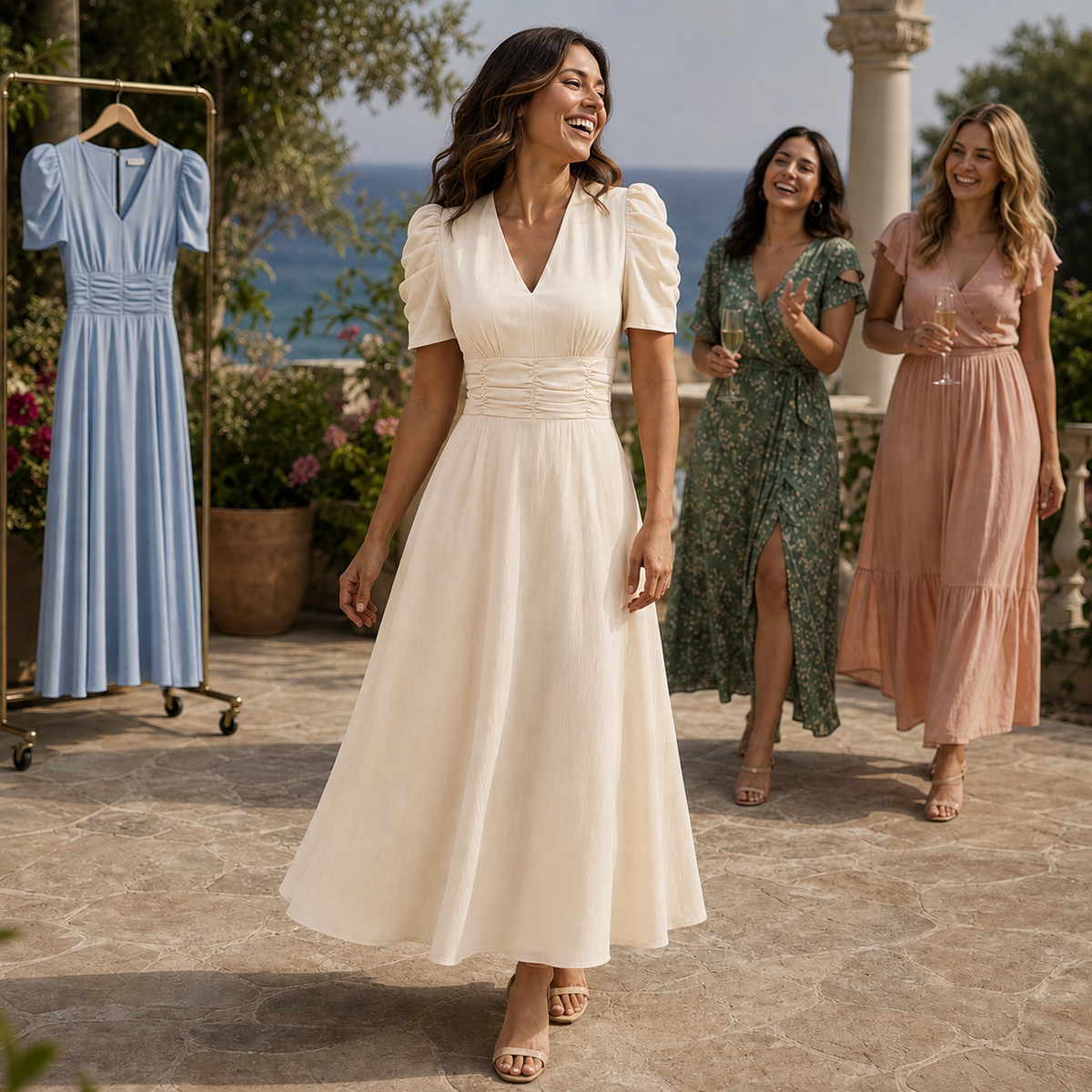 Adeline | Ruched Waist Midi Dress