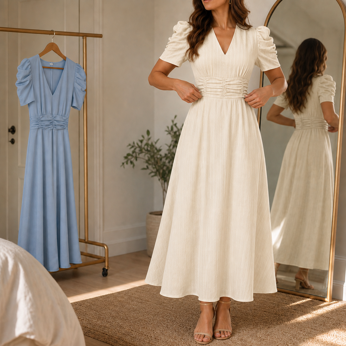 Adeline | Ruched Waist Midi Dress