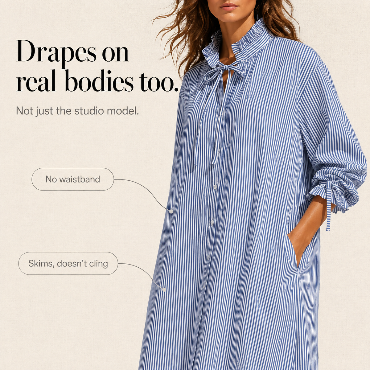 Verlyn | Striped Ruffle-Neck Midi Dress