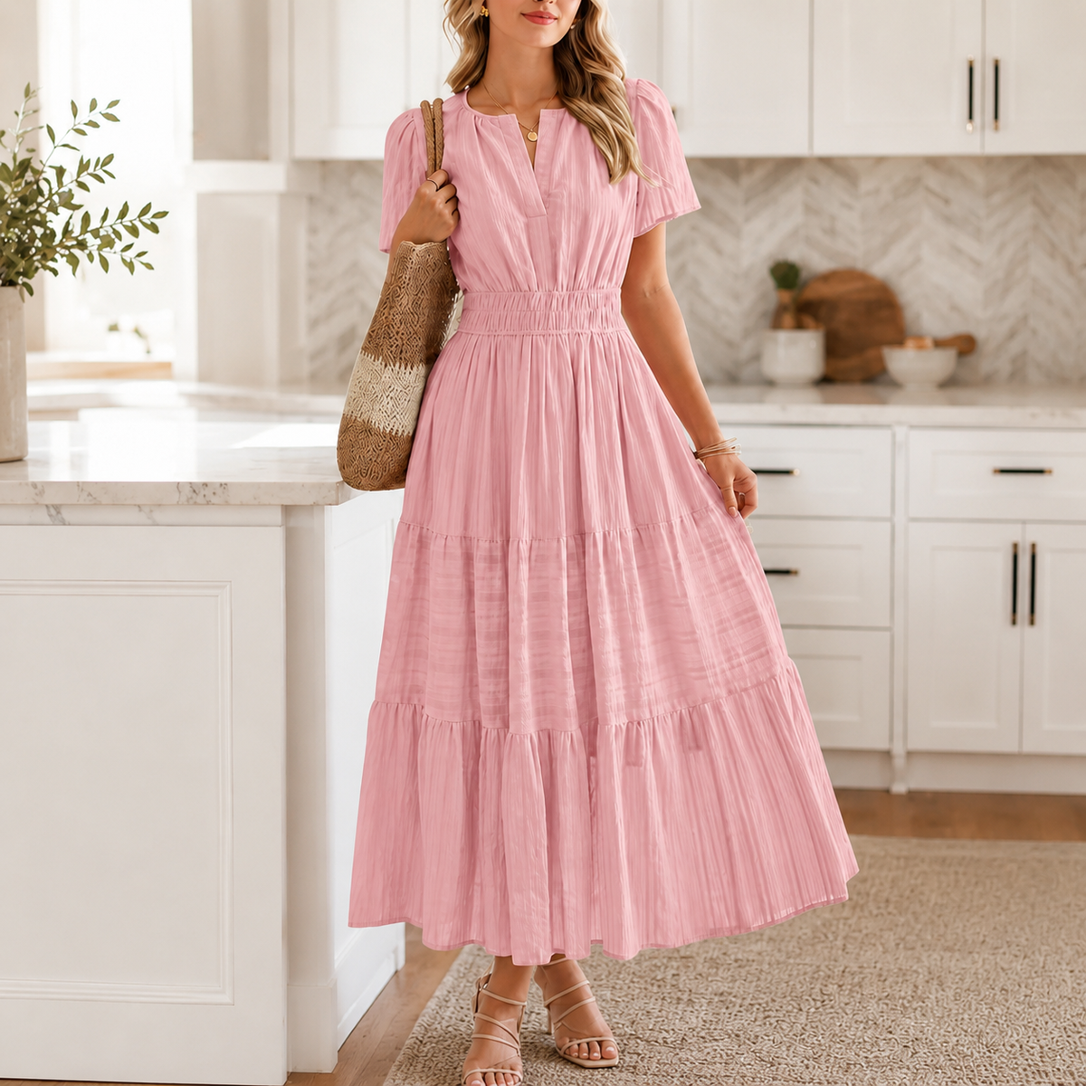 Willowen | Ruched Waist Tiered Midi Dress
